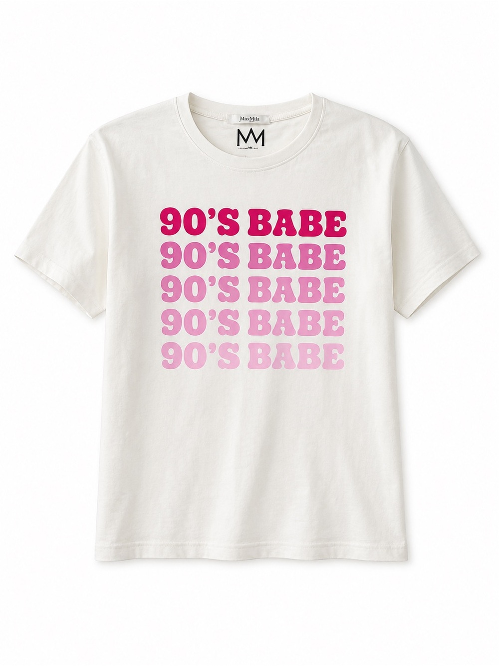 Max Mila Paris "90's Babe" Graphic T-Shirt - White & Pink - Size S